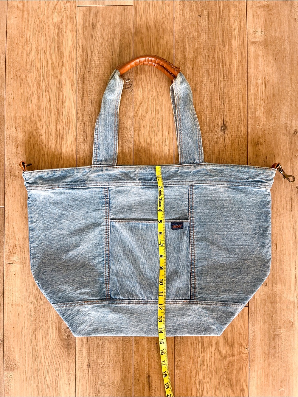 Vintage 80s Shane Light Wash Oversized Large Denim Tote Bag - Picture 9 of 14